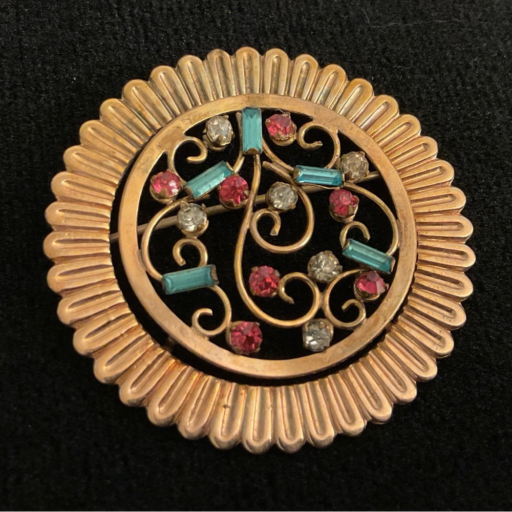 Regel Vintage Brooch/Pendant 12K Gold Filled Pink Blue Stones Signed Pin